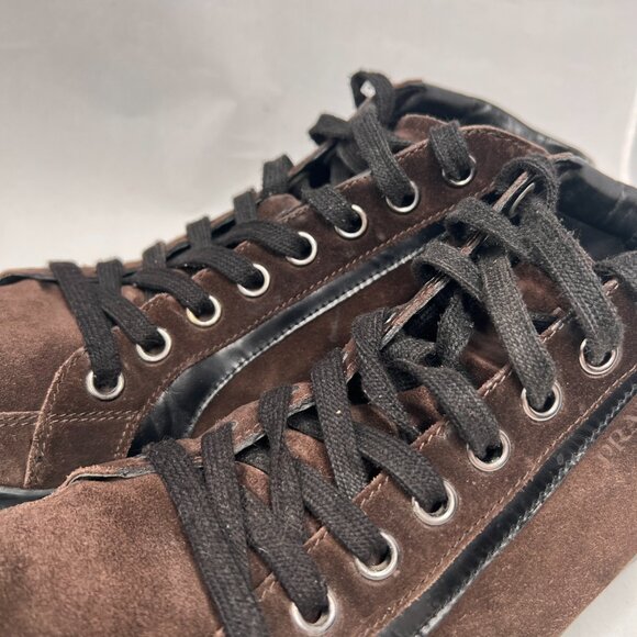 PRADA High Top laced Up Sneaker Suede Brown size 10.5 - Picture 10 of 14